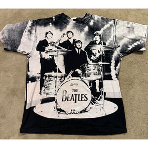 Vintage The Beatles T Shirt Mens XL 90s Band AOP Mosquito Head Style Black Gray